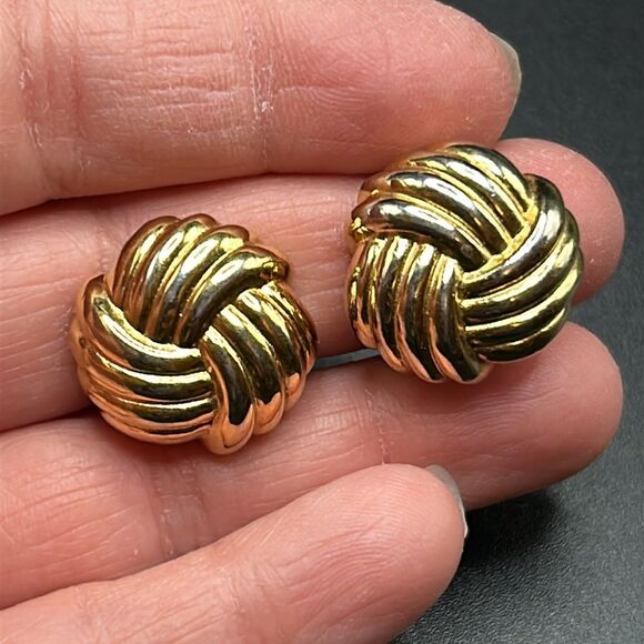 VTG 1980s Christian Dior Germany Ribbed Tripple Love Knot Clip On Earrings - Picture 6 of 7
